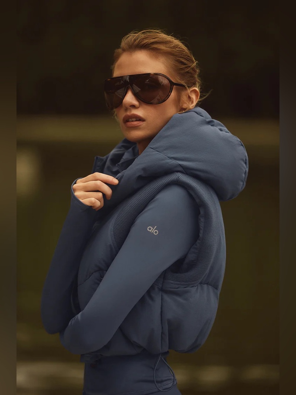 ALO Yoga Bluestone Fast Lane Puffer Cropped Vest L